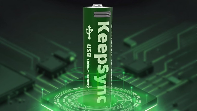 KeepSync battery with technology artwork surrounding it