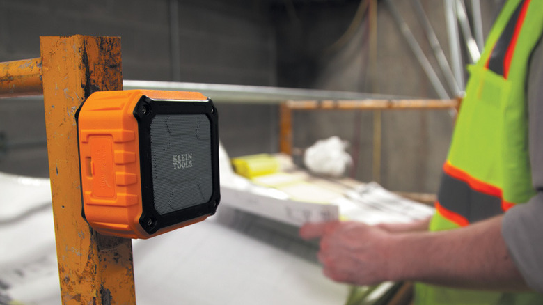 Klein Tools AEPJS1 Speaker mounted to metal racking