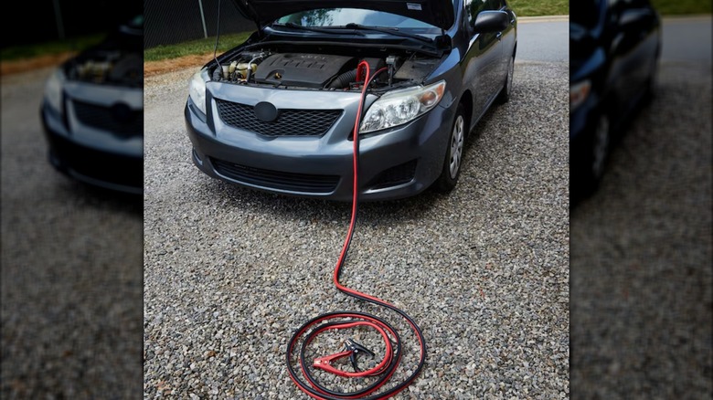 using Kobalt jumper cables on a car.