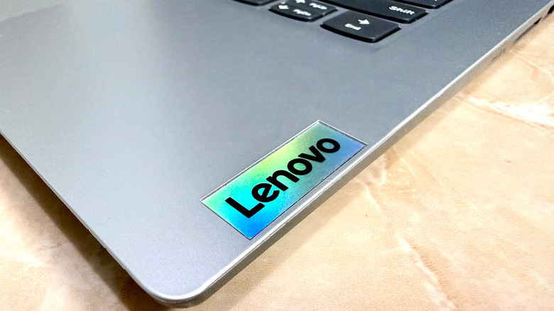 A closeup of a Lenovo laptop