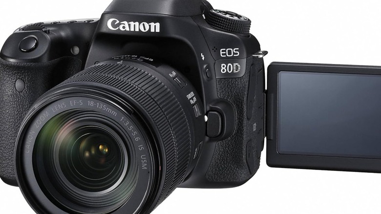 Close-up product photo of Canon EOS 80D camera.