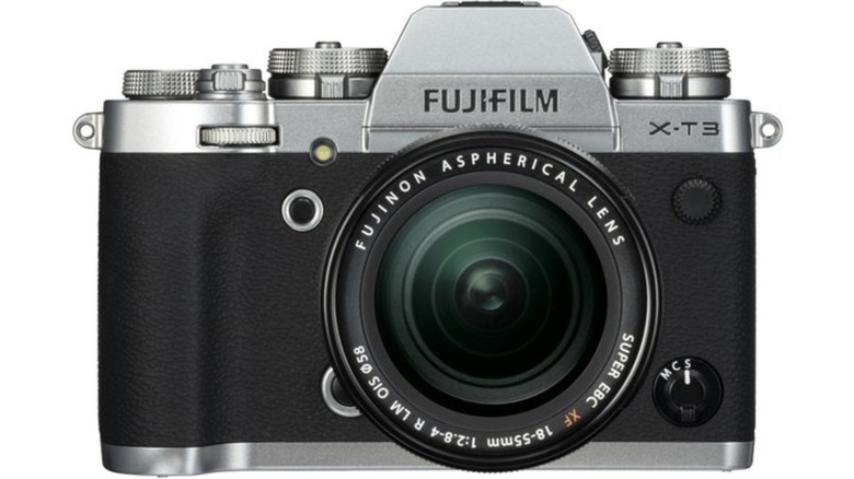 Close-up photo of a Fujifilm X-T3 camera.