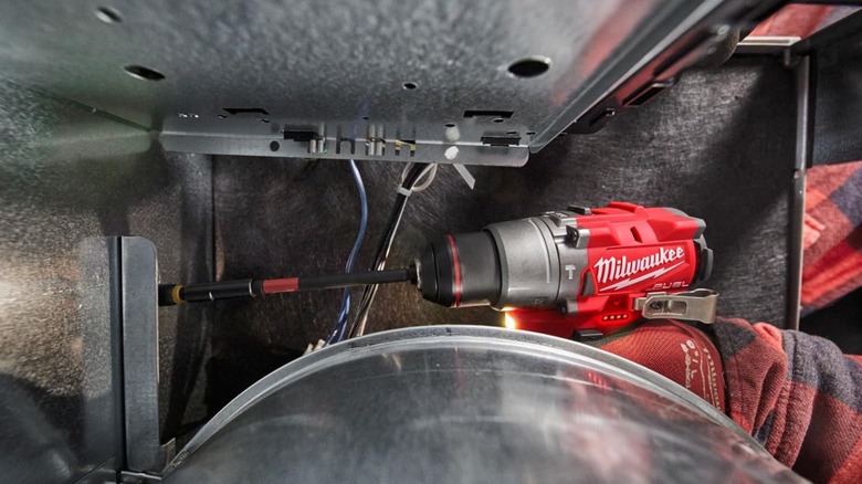 Milwaukee M12 Fuel ½-Inch Hammer Drill/Driver in a recessed space