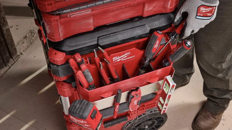 Packout stack with Caddy Attachment holding various hand tools