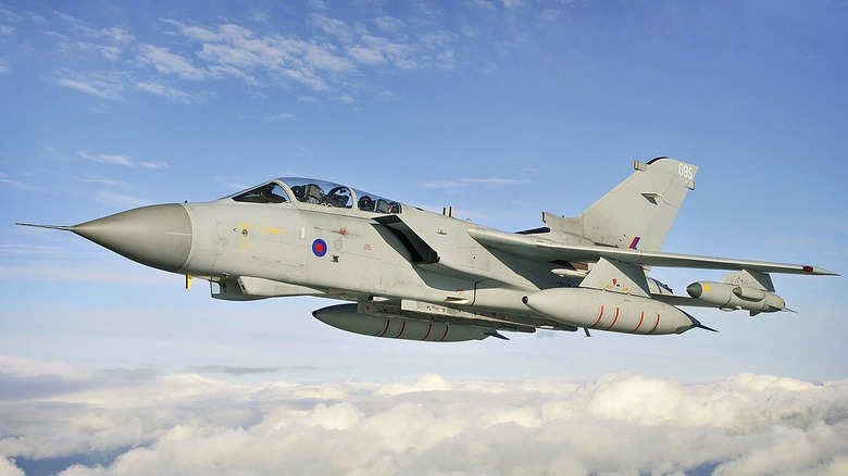 Panavia Tornado in flight above clouds