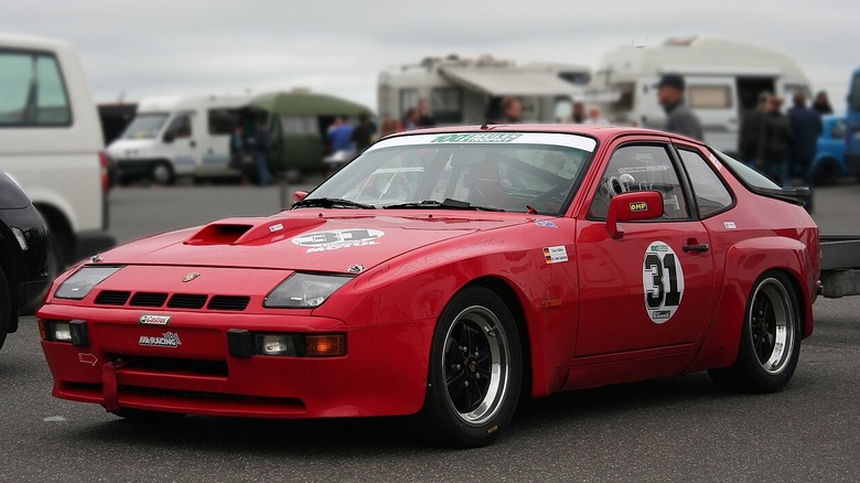 A front three-quarter view of a red Porsche 924 Carrera GTS.