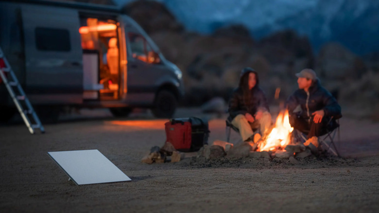Starlink Mini at a campsite at night