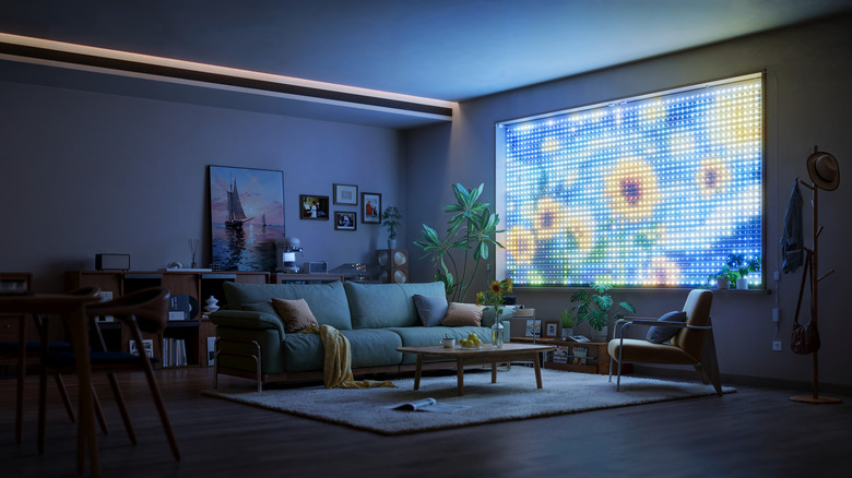 A living room illuminated by the Govee Curtain Lights Pro.