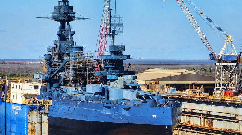 USS Texas in dry dock and under restoration