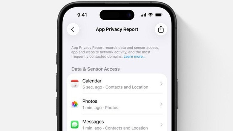 Apple iPhone showing the App Privacy Report screen