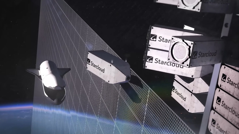 A Starcloud data center module being attached in orbit