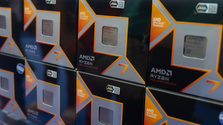 AMD Ryzen 7 9800X3D processors on a shelf