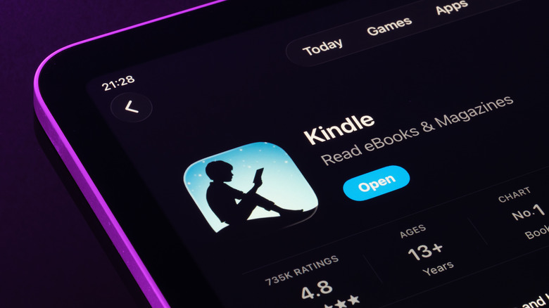 The tile for the Kindle app seen in the App Store.