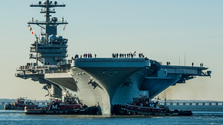 USS George H.W. Bush being moved from Northrop Grumman Shipbuilding in Newport News
