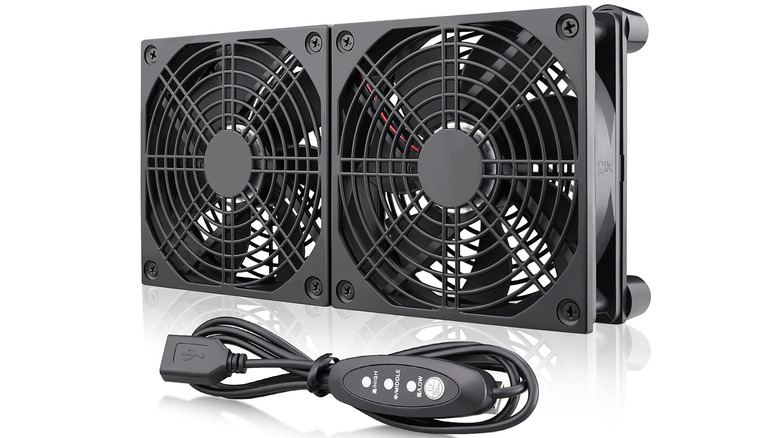 A pair of 120mm cooling fans with a USB cable