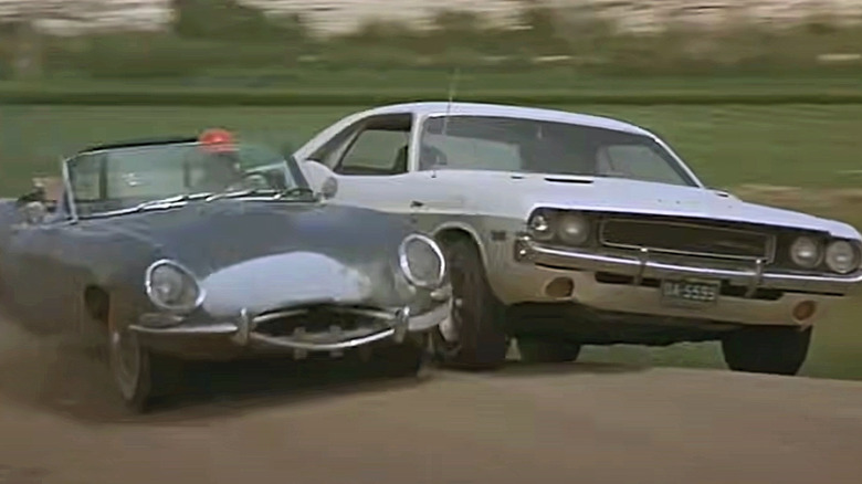 Kowalski's Dodge Challenger races a Jaguar in 1971's Vanishing Point.