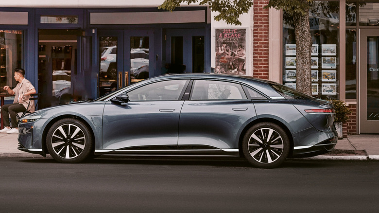 Grey Lucid Air Pure parked in the street