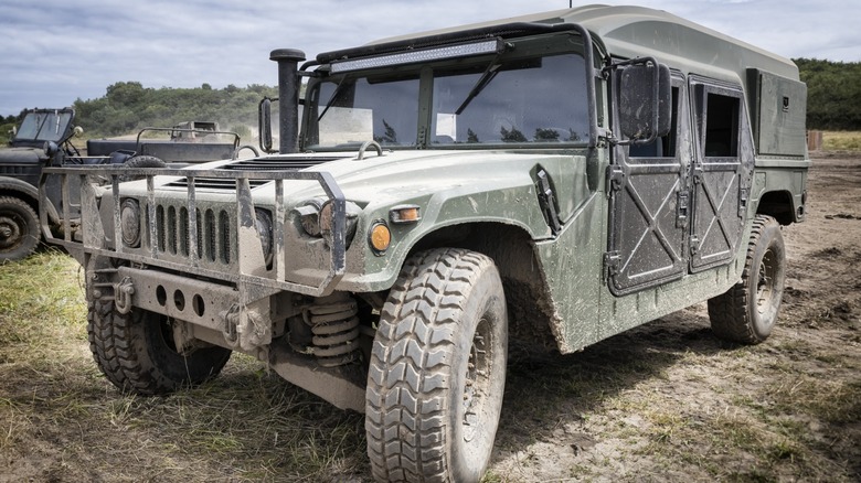 A United States military Humvee, or High Mobility Multi Wheeled Vehicle (HMMWV).