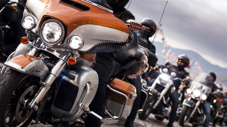 Harley-Davidson motor convoys on the road