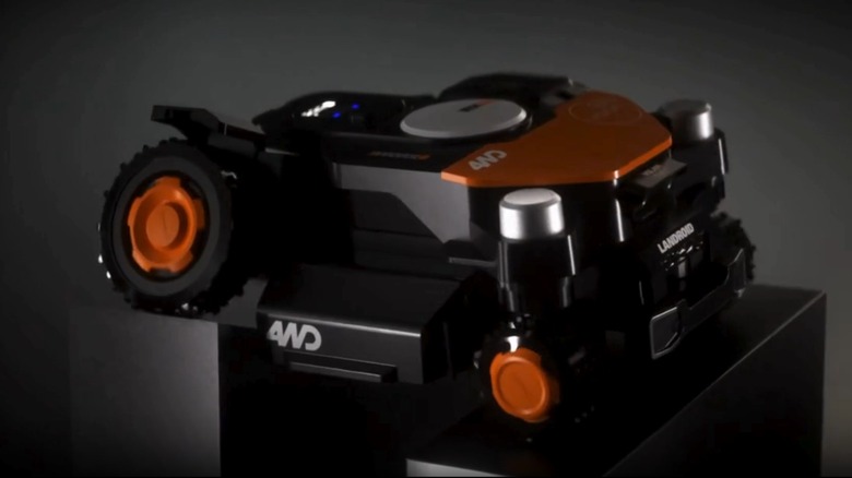 A Worx Landroid Vision Cloud on a pedestal