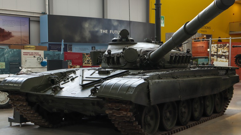 A T-72 family tank on display at a museum.